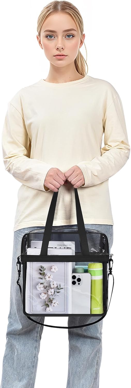 Clear Tote Bag for Stadium Events, 12x6x12 Transparent Stadium Bag for Work, Sports Games,Gym，Concerts