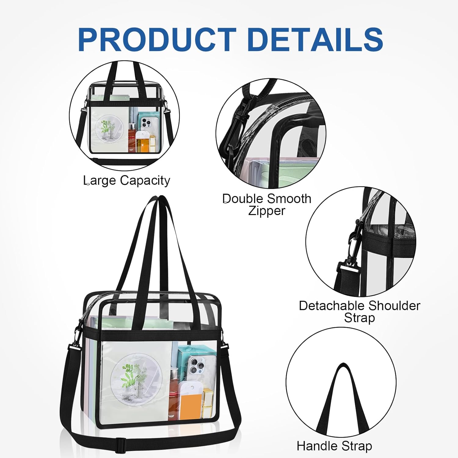 Clear Tote Bag for Stadium Events, 12x6x12 Transparent Stadium Bag for Work, Sports Games,Gym，Concerts