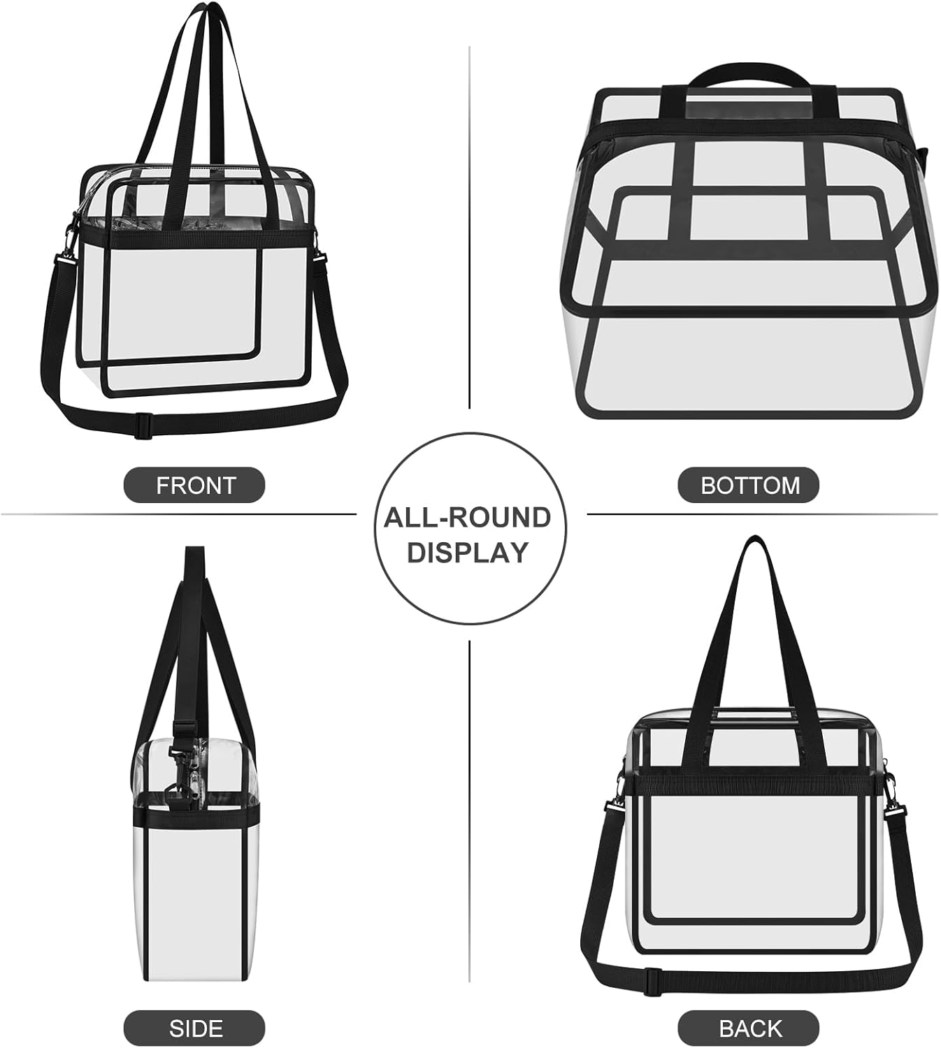 Clear Tote Bag for Stadium Events, 12x6x12 Transparent Stadium Bag for Work, Sports Games,Gym，Concerts