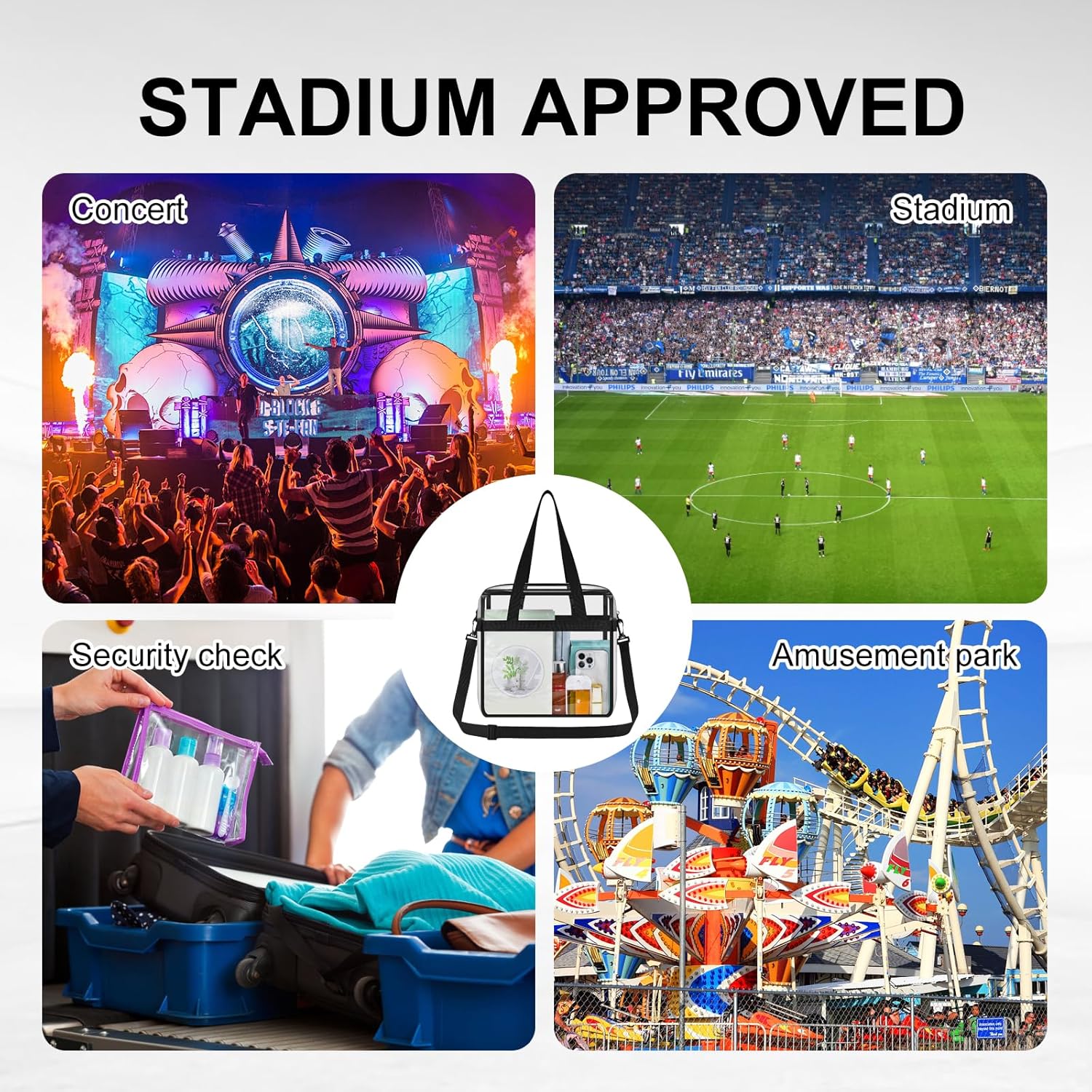 Clear Tote Bag for Stadium Events, 12x6x12 Transparent Stadium Bag for Work, Sports Games,Gym，Concerts