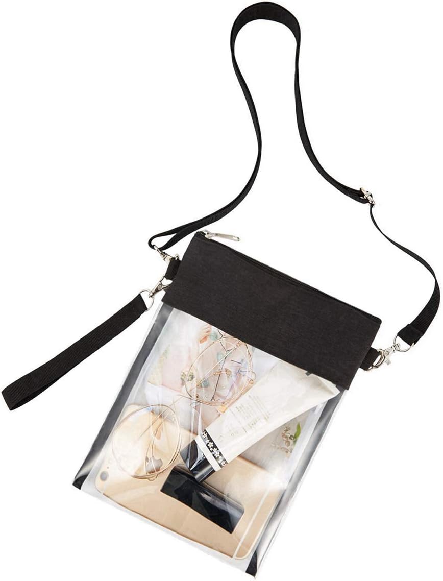 Clear Crossbody Purse Bag - Stadium Approved Clear Tote Bag with Adjtable Shoulder Strap Black