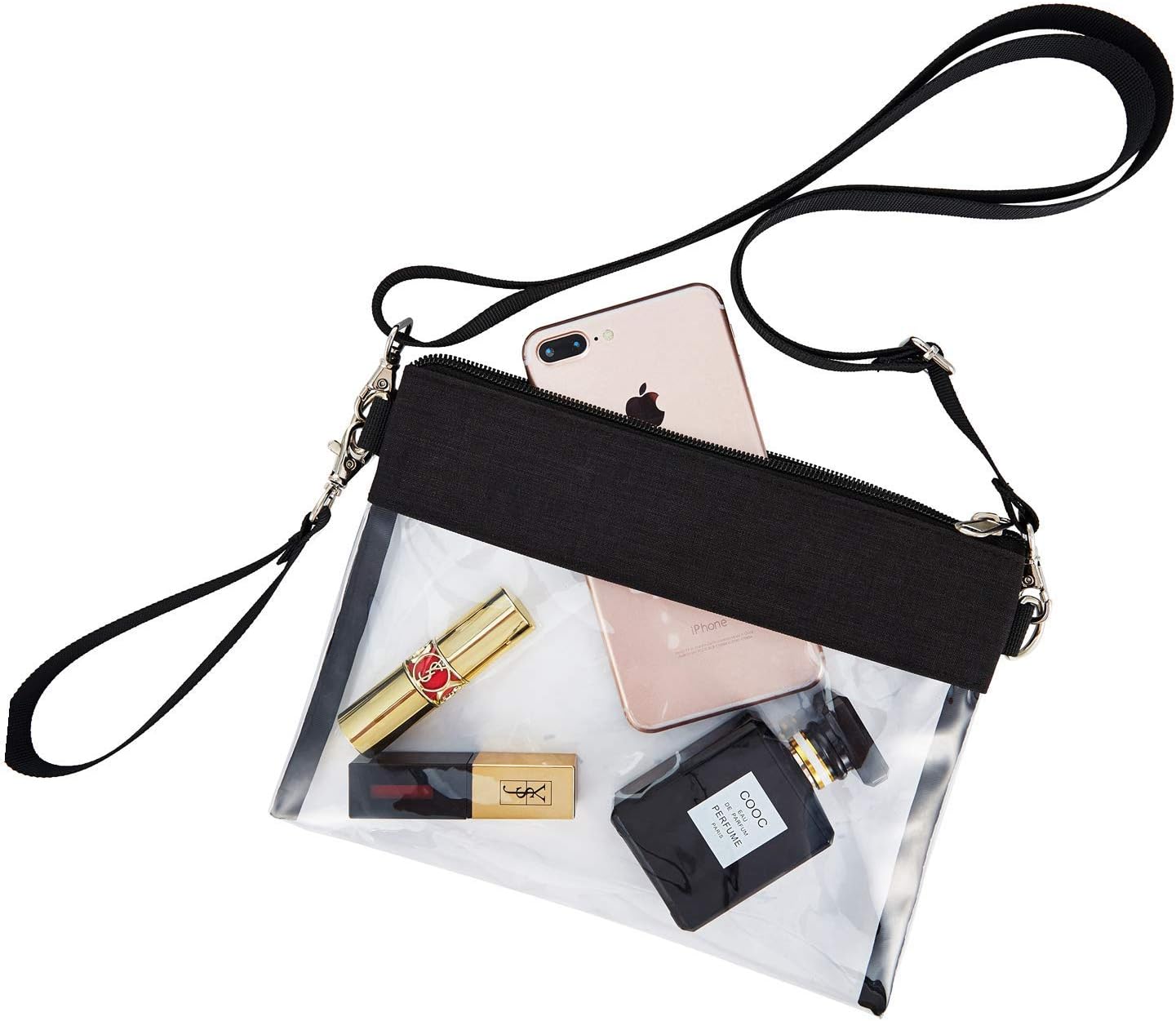 Clear Crossbody Purse Bag - Stadium Approved Clear Tote Bag with Adjtable Shoulder Strap Black