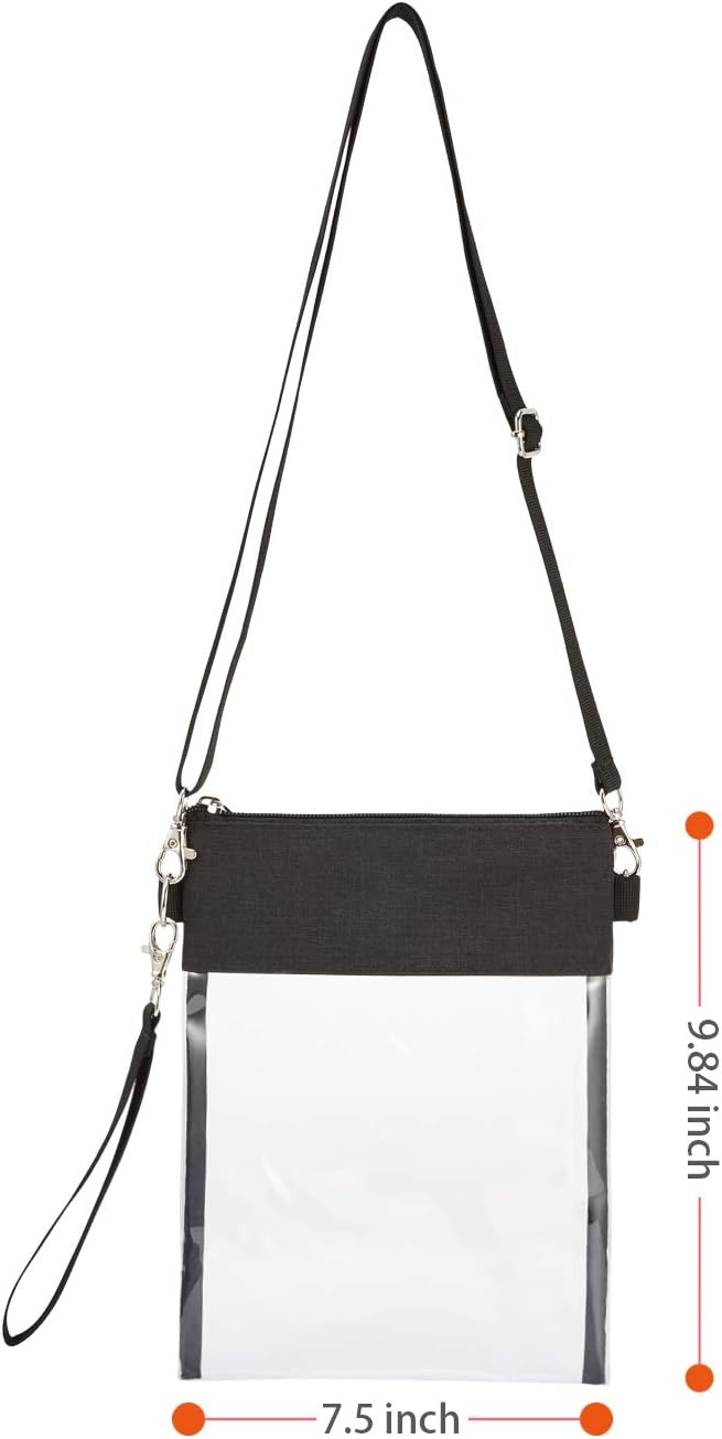Clear Crossbody Purse Bag - Stadium Approved Clear Tote Bag with Adjtable Shoulder Strap Black