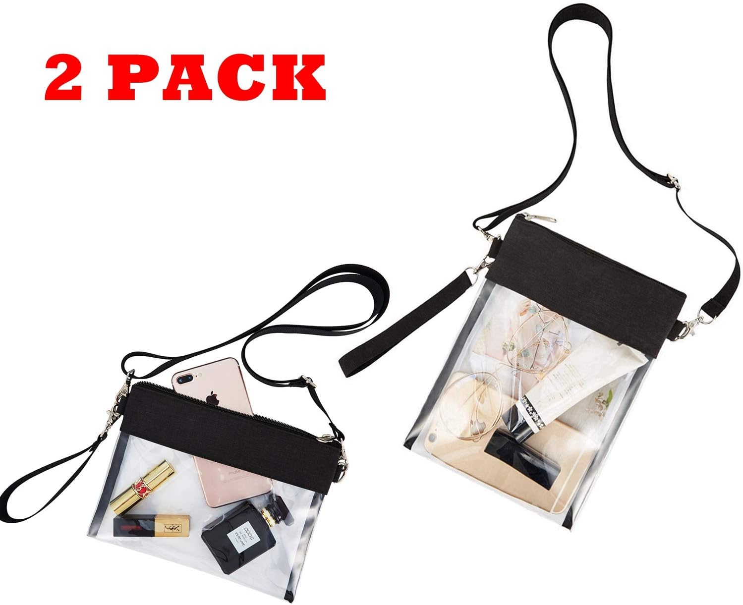 Clear Crossbody Purse Bag - Stadium Approved Clear Tote Bag with Adjtable Shoulder Strap Black
