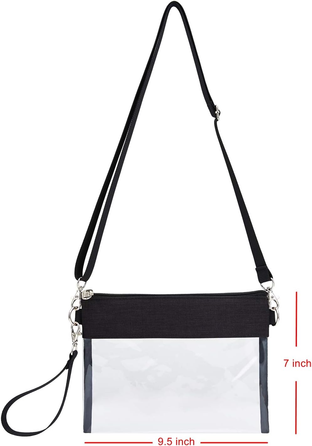 Clear Crossbody Purse Bag - Stadium Approved Clear Tote Bag with Adjtable Shoulder Strap Black