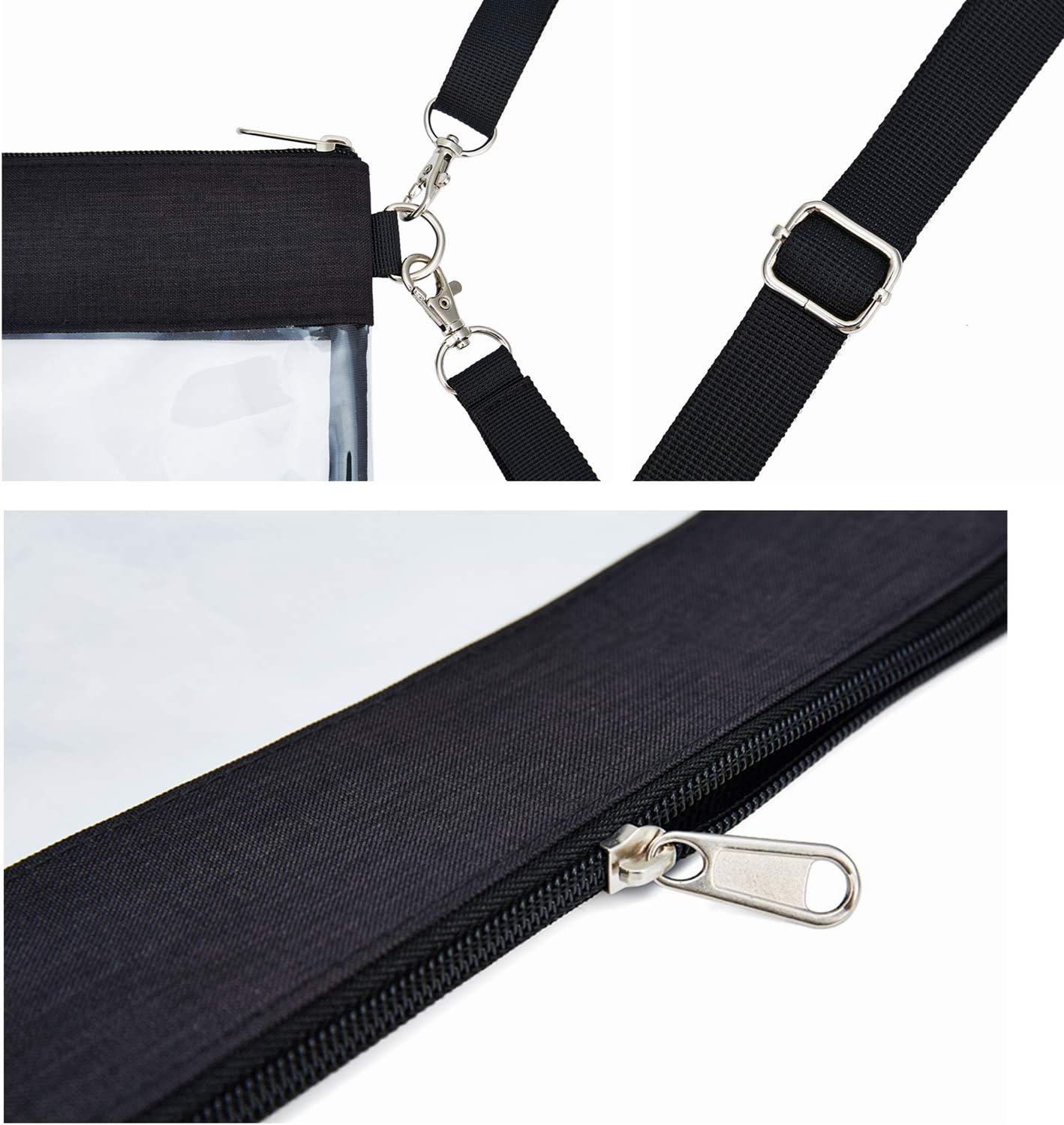 Clear Crossbody Purse Bag - Stadium Approved Clear Tote Bag with Adjtable Shoulder Strap Black