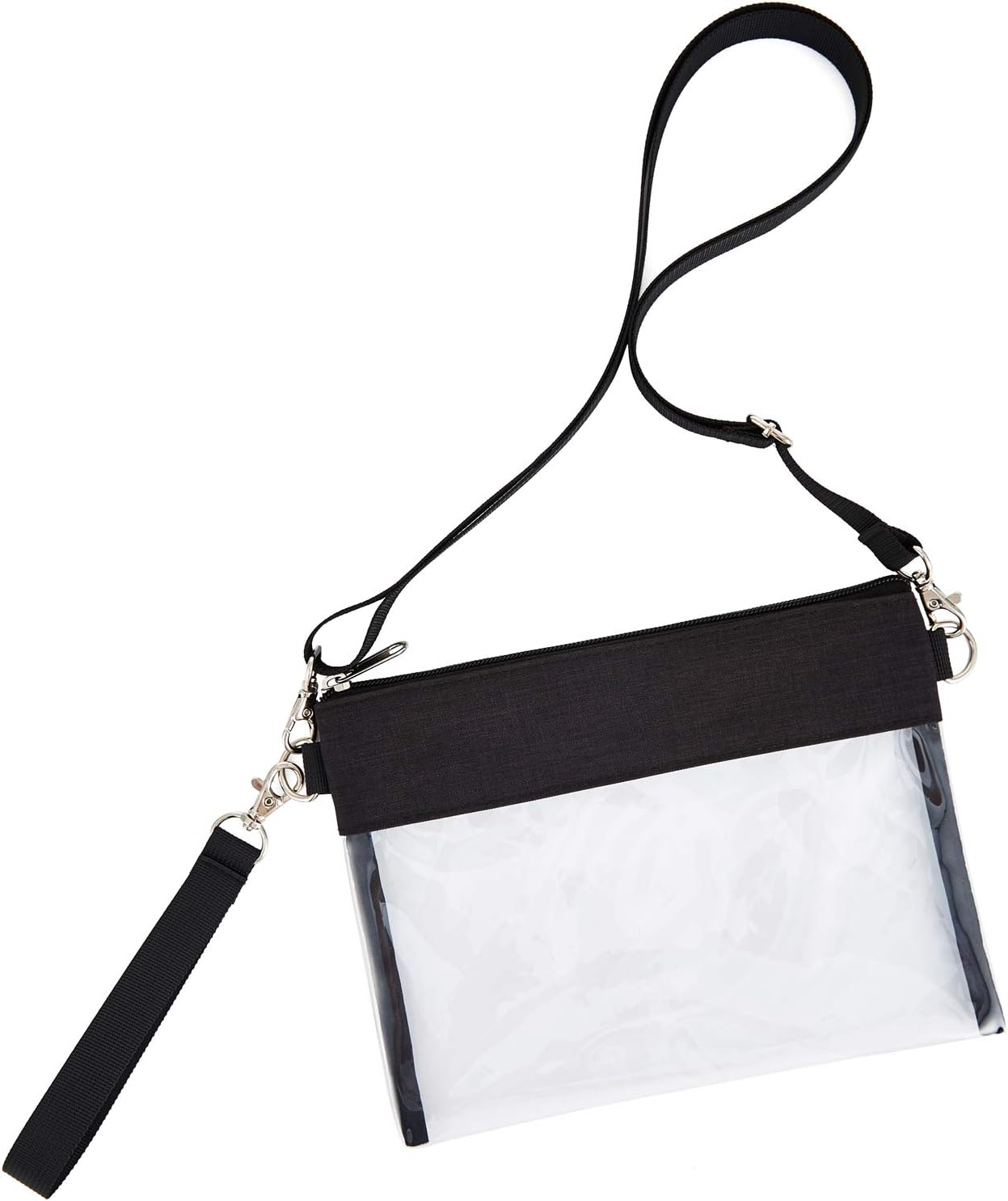 Clear Crossbody Purse Bag - Stadium Approved Clear Tote Bag with Adjtable Shoulder Strap Black