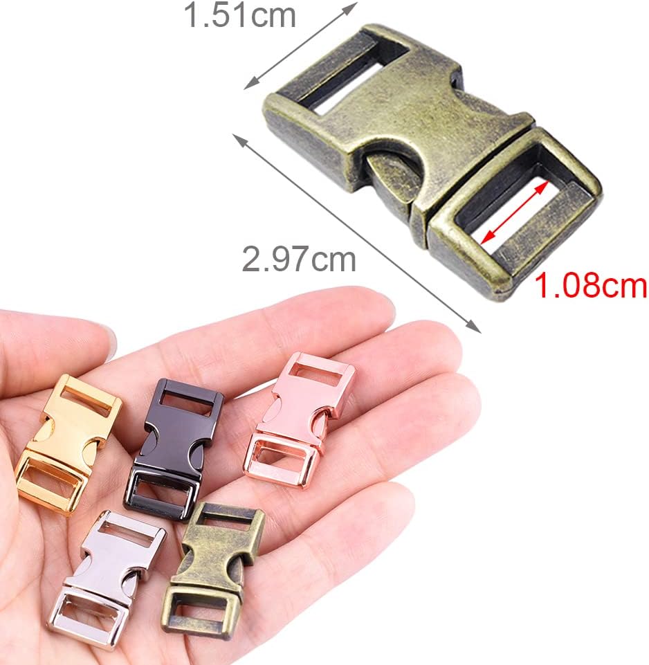 CooBigo 10 Pack 3/8" Metal Side Release Buckles for Paracord Bracelets Mix FLQ100 Mix-s