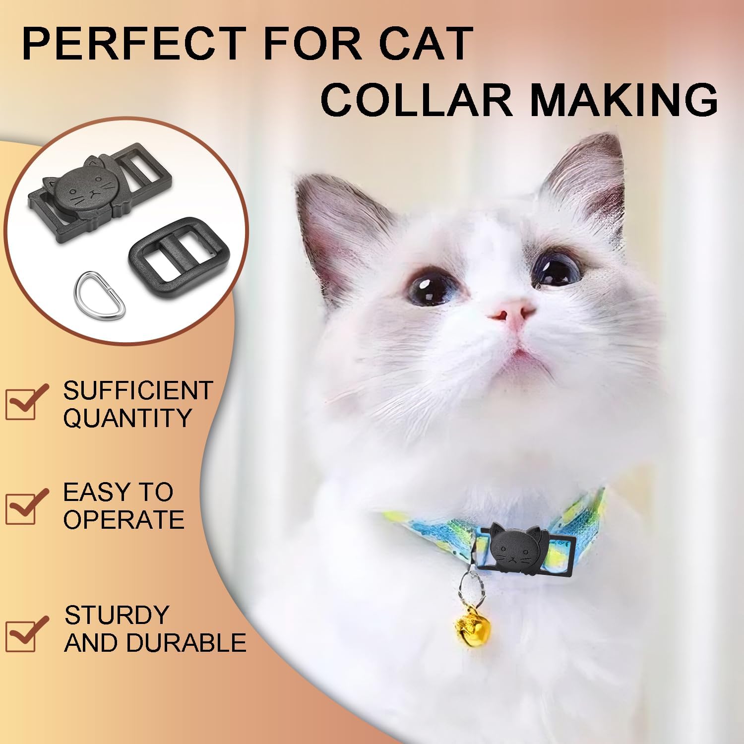 CooBigo 3/8" Breakaway Cat Collars Clasp Kit, 20 Set Break Away Lanyard Clasp Cat Safety Collar Paracord Buckles Accessories Black