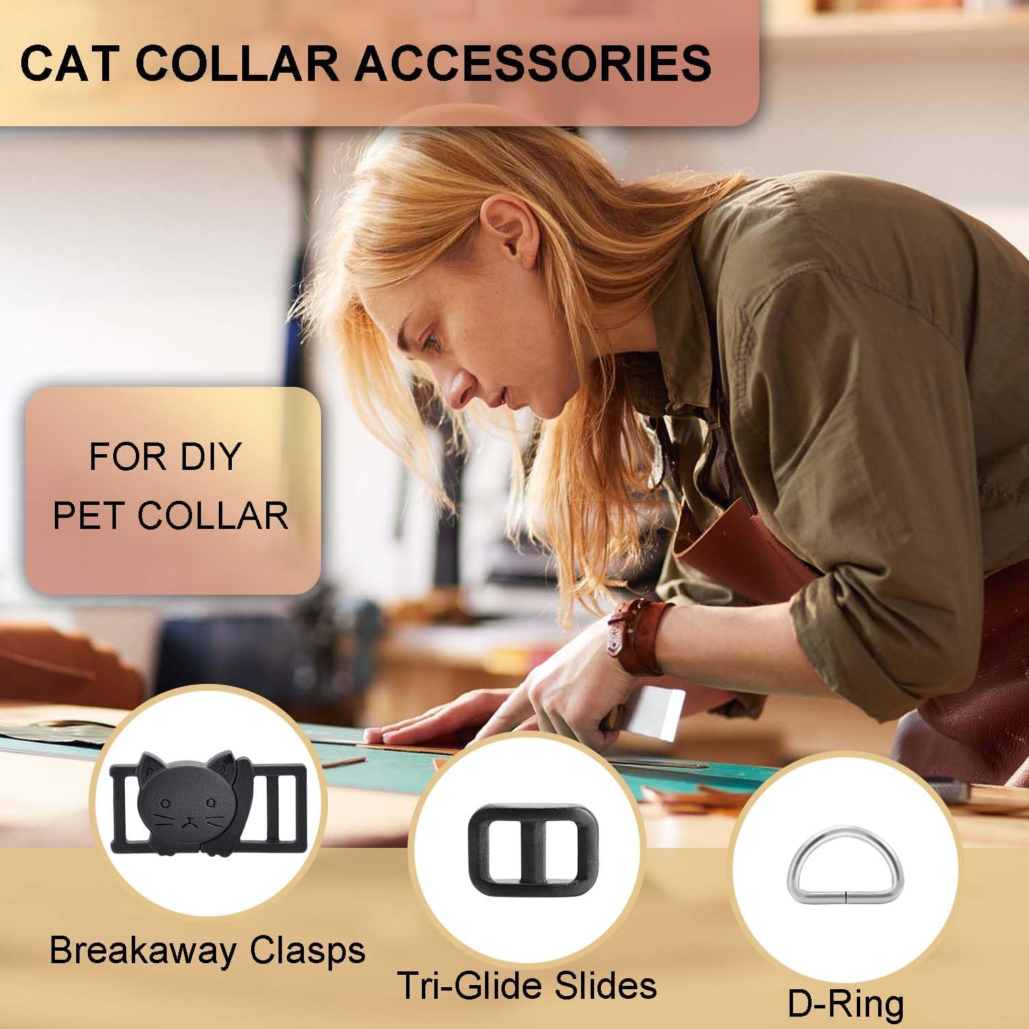 CooBigo 3/8" Breakaway Cat Collars Clasp Kit, 20 Set Break Away Lanyard Clasp Cat Safety Collar Paracord Buckles Accessories Black