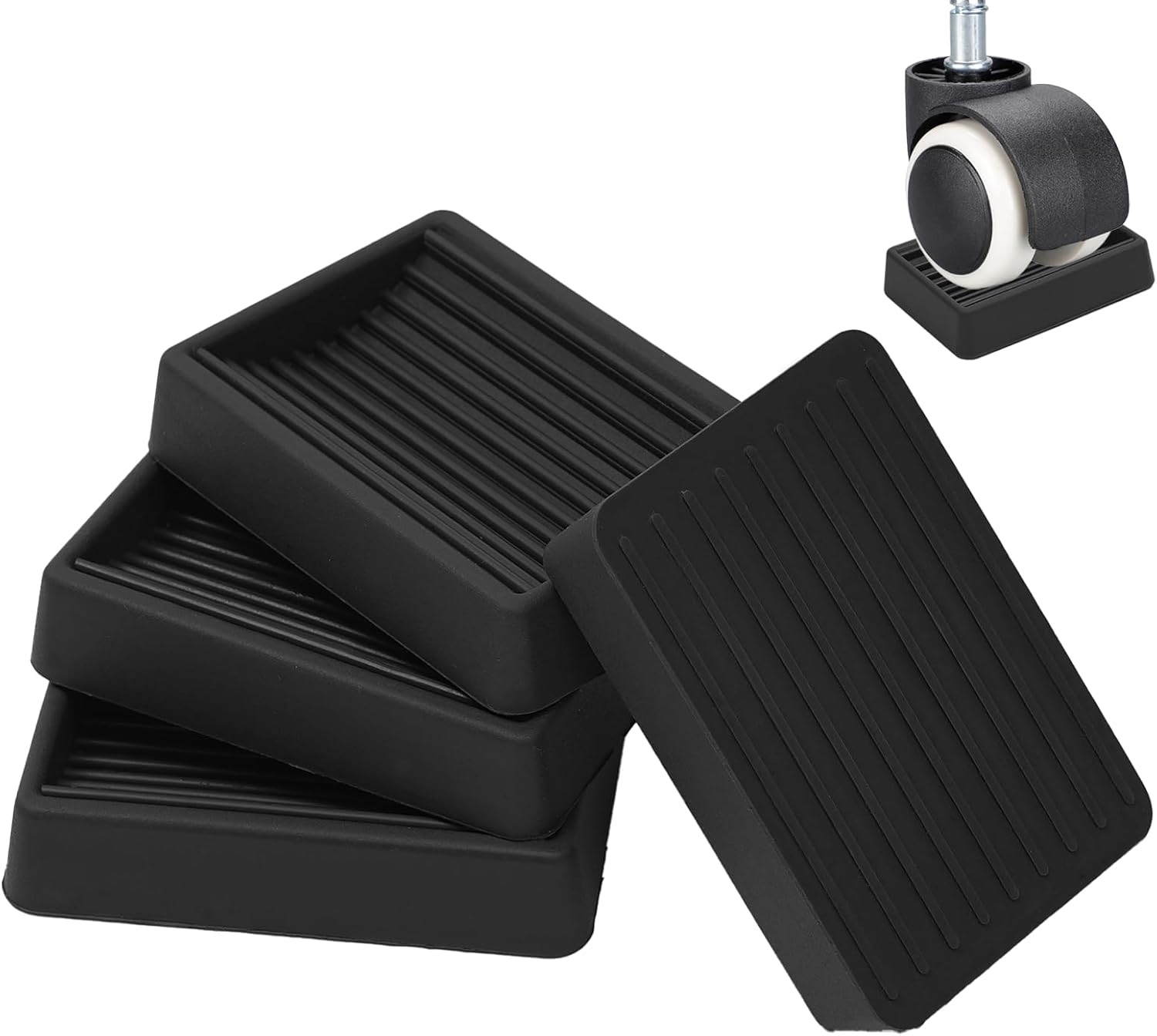 Furniture Wheels Caster Cups, Non-Slip Rubber Bed Frame Stopper Floor Protector for Any Furniture with Wheels - 4 Pack Black