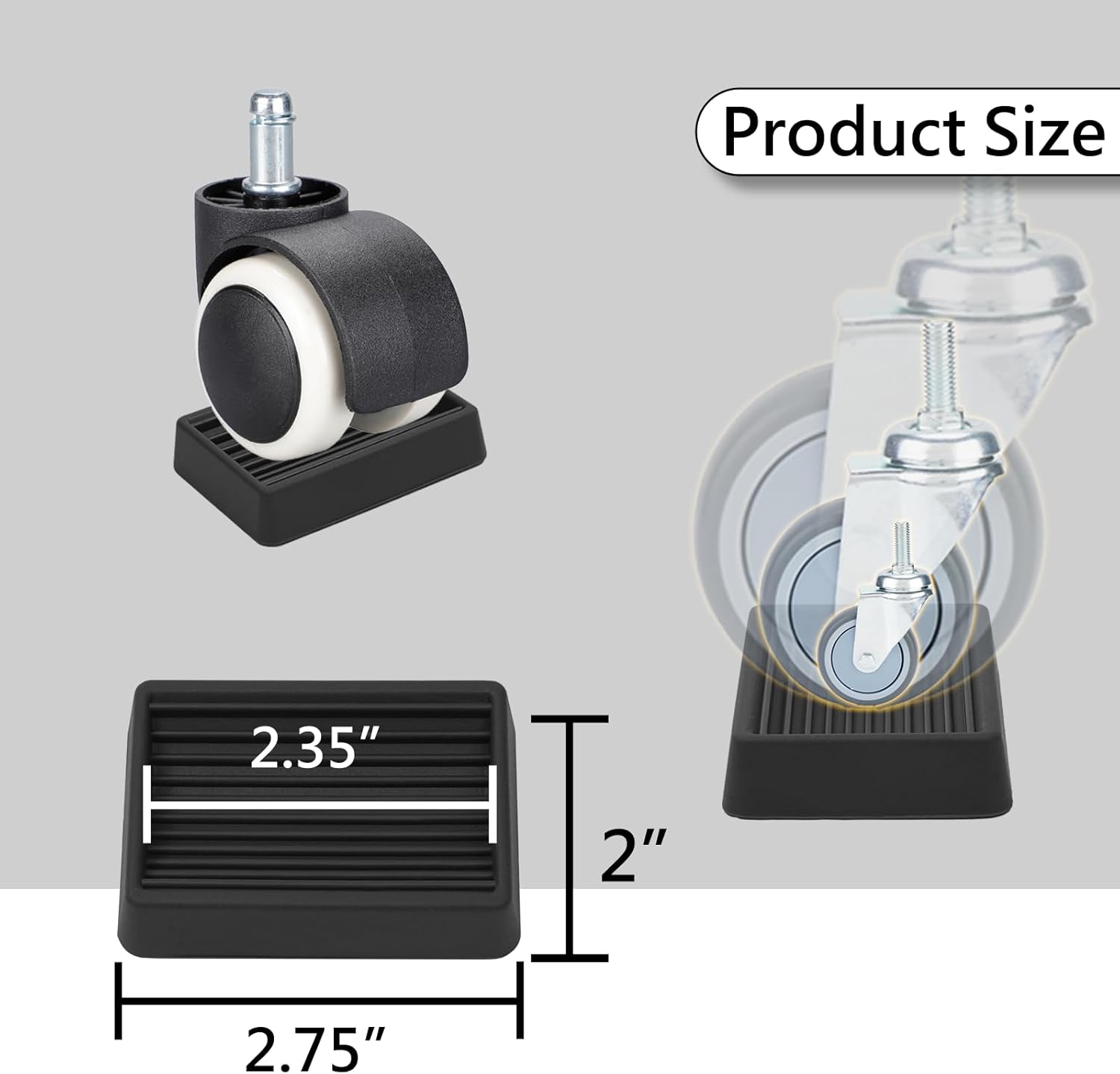 Furniture Wheels Caster Cups, Non-Slip Rubber Bed Frame Stopper Floor Protector for Any Furniture with Wheels - 4 Pack Black
