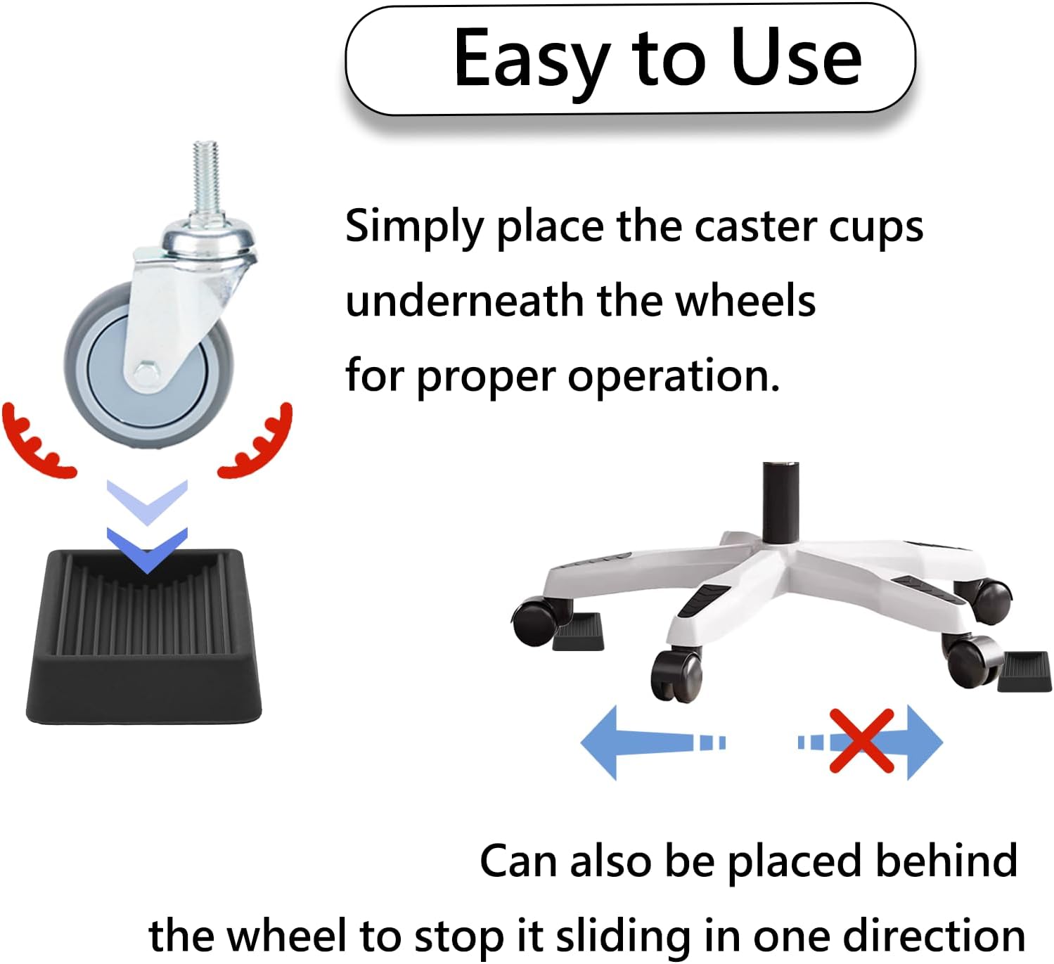 Furniture Wheels Caster Cups, Non-Slip Rubber Bed Frame Stopper Floor Protector for Any Furniture with Wheels - 4 Pack Black