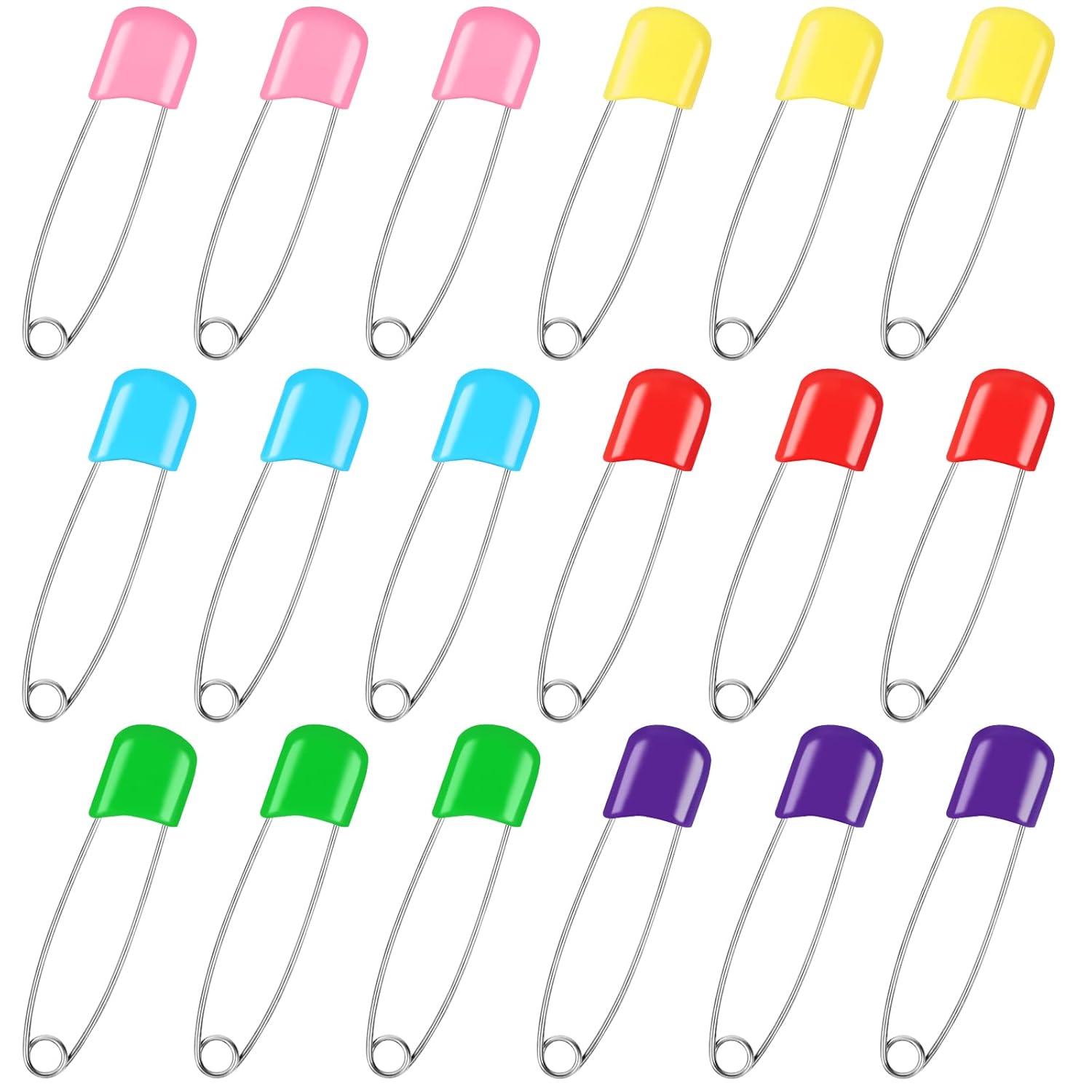 100 Pcs Diaper Pins, Baby Safety Pins, Diaper Pins for Cloth Diapers, Heavy Duty, Stainless Steel, ABS Plastic, Colorful Red, Yellow, Pink, Blue, Green, Purple , 2.2in, Safe Locking Closures