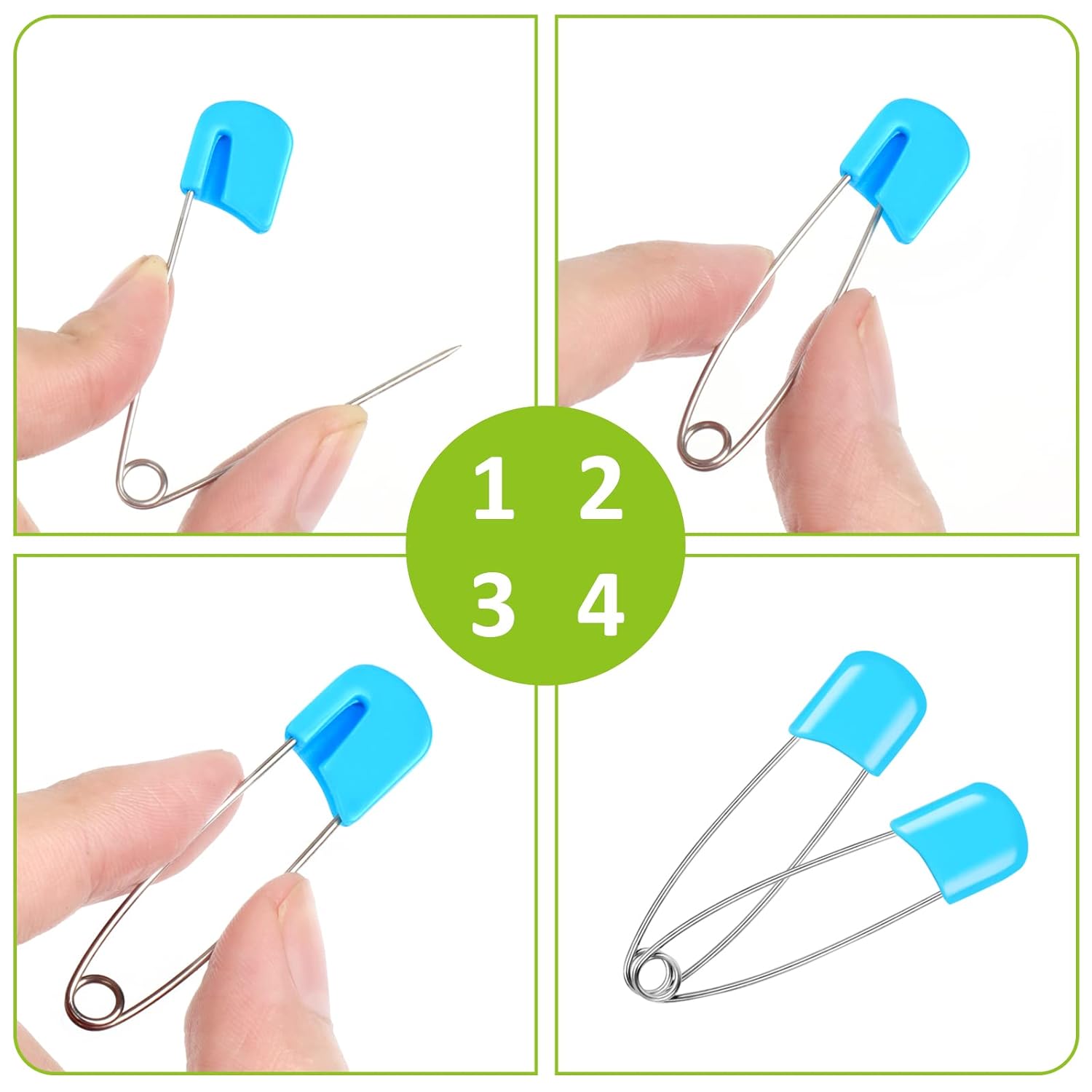 100 Pcs Diaper Pins, Baby Safety Pins, Diaper Pins for Cloth Diapers, Heavy Duty, Stainless Steel, ABS Plastic, Colorful Red, Yellow, Pink, Blue, Green, Purple , 2.2in, Safe Locking Closures