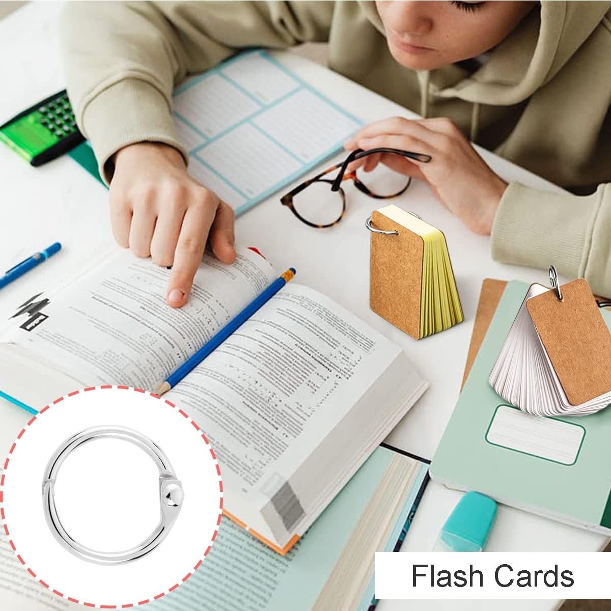 CooBigo Loose Leaf Binder Rings 1 Inch Metal Book Ring Clip for Index Card, Flashcard, Shower Curtain, DMC Embroidery Floss Organizer, Key Chain - Silver 50 Pack