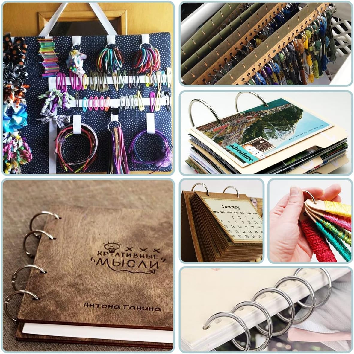 CooBigo Loose Leaf Binder Rings 1 Inch Metal Book Ring Clip for Index Card, Flashcard, Shower Curtain, DMC Embroidery Floss Organizer, Key Chain - Silver 50 Pack