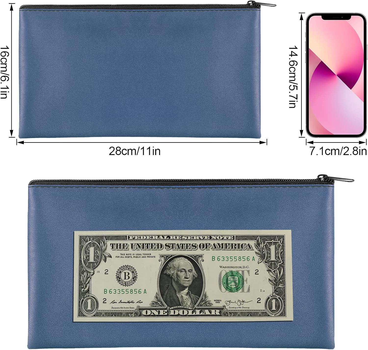4 Pieces Money Bags With Zipper, 11x6.1 inch Money Pouch, Bank Bag, Cash Bag, Check Wallet, Cosmetics navy