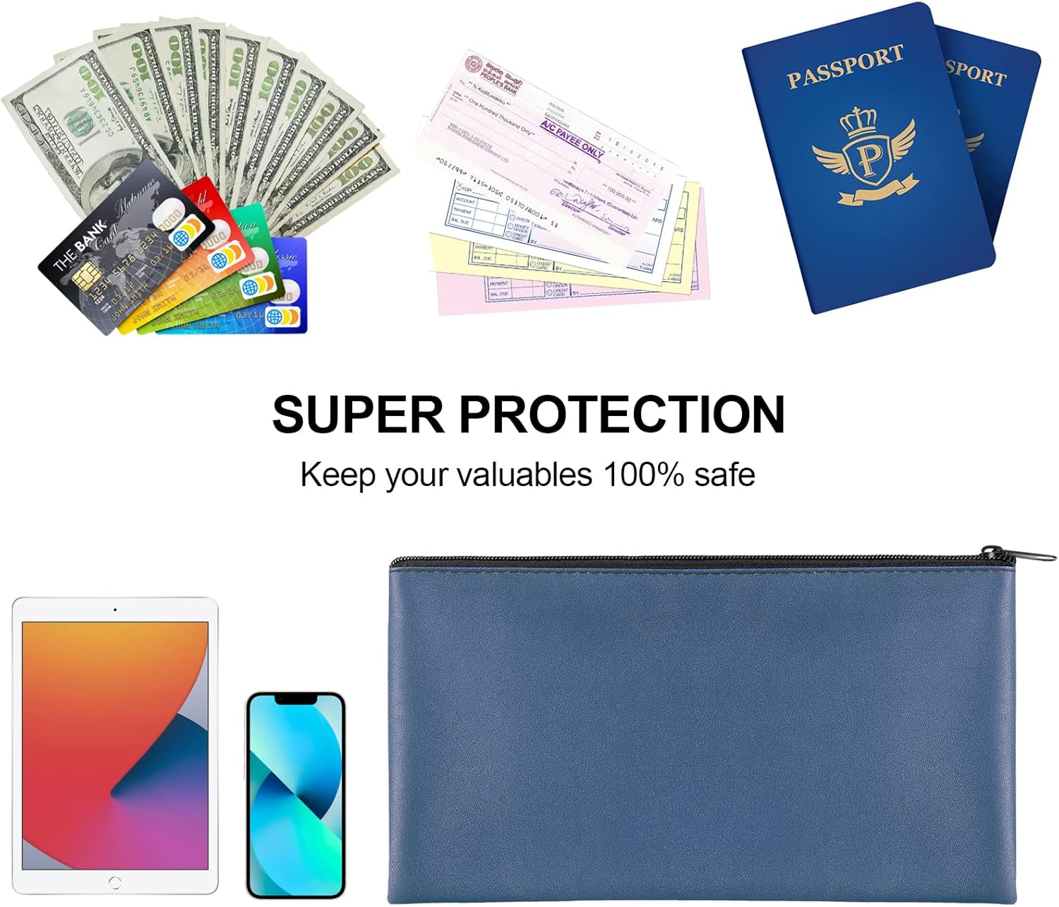 4 Pieces Money Bags With Zipper, 11x6.1 inch Money Pouch, Bank Bag, Cash Bag, Check Wallet, Cosmetics navy