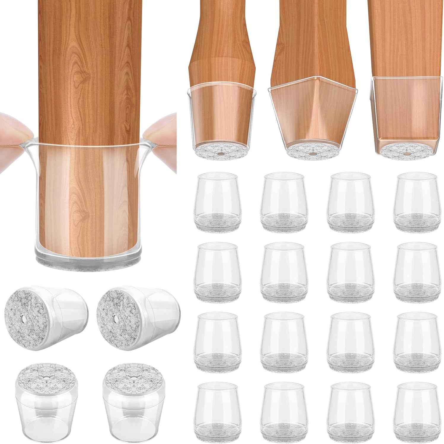 Silicone Chair Leg Floor Protectors, Stool Leg Protectors Cap, Chair Leg Caps for Hardwood Floors Clear-16pcs, Round S