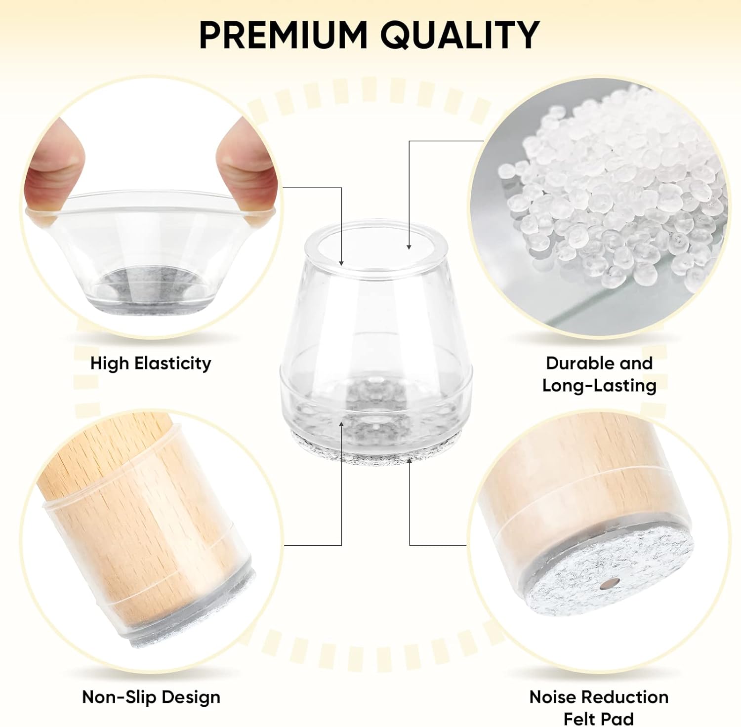 Silicone Chair Leg Floor Protectors, Stool Leg Protectors Cap, Chair Leg Caps for Hardwood Floors Clear-16pcs, Round S