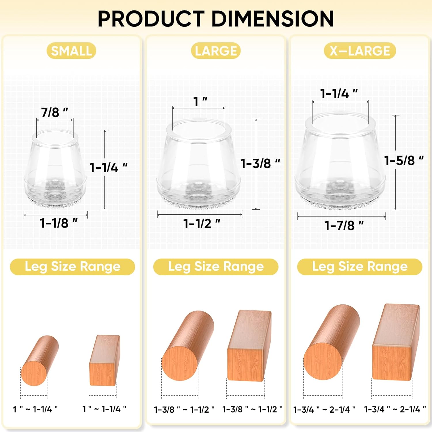 Silicone Chair Leg Floor Protectors, Stool Leg Protectors Cap, Chair Leg Caps for Hardwood Floors Clear-16pcs, Round S