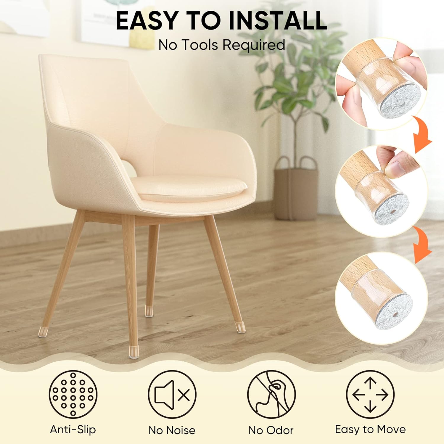 Silicone Chair Leg Floor Protectors, Stool Leg Protectors Cap, Chair Leg Caps for Hardwood Floors Clear-16pcs, Round S