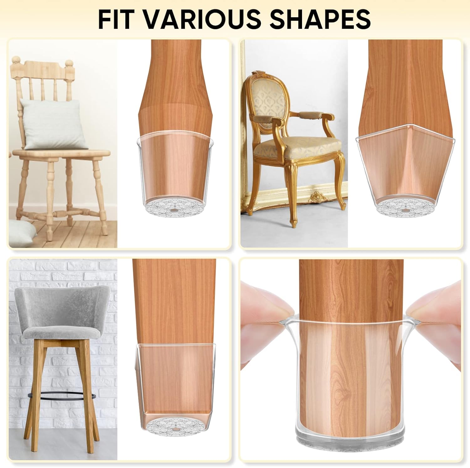 Silicone Chair Leg Floor Protectors, Stool Leg Protectors Cap, Chair Leg Caps for Hardwood Floors Clear-16pcs, Round S