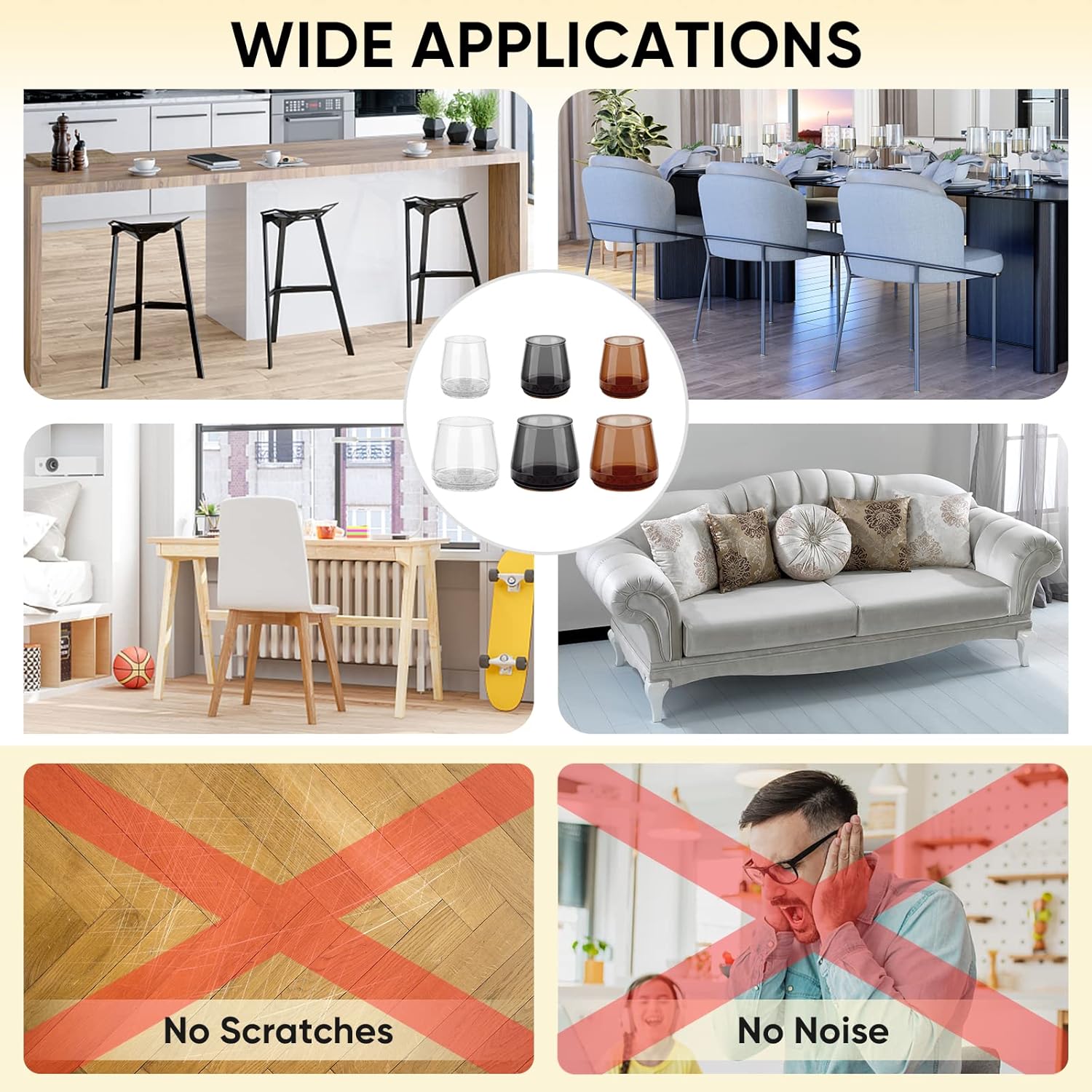 Silicone Chair Leg Floor Protectors, Stool Leg Protectors Cap, Chair Leg Caps for Hardwood Floors Clear-16pcs, Round S