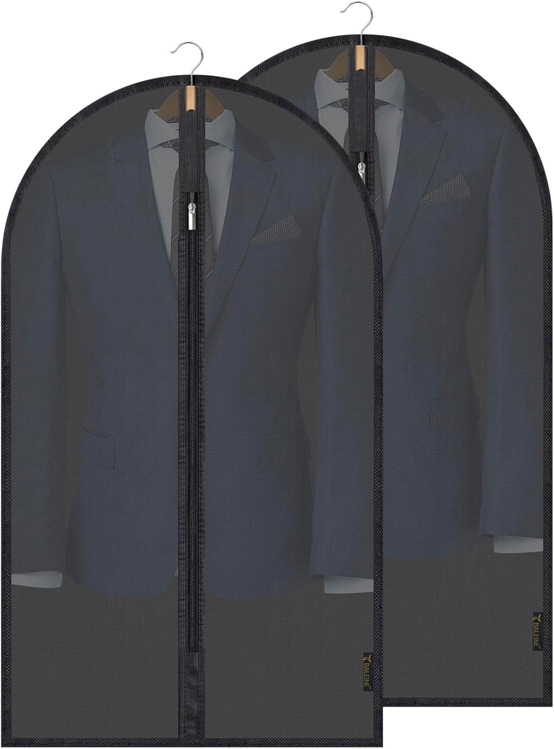 40'' Translucent Garment Bags, 2 Packs PEVA Dress Bag for Closet Clothes Dresses Suit Coats Storage Black, 2PK