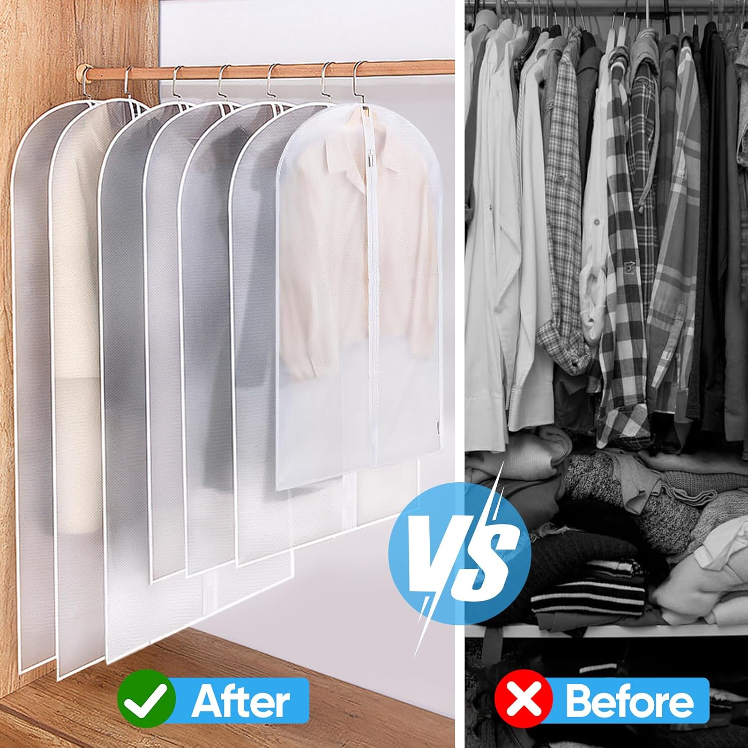 40'' Translucent Garment Bags, 2 Packs PEVA Dress Bag for Closet Clothes Dresses Suit Coats Storage Black, 2PK