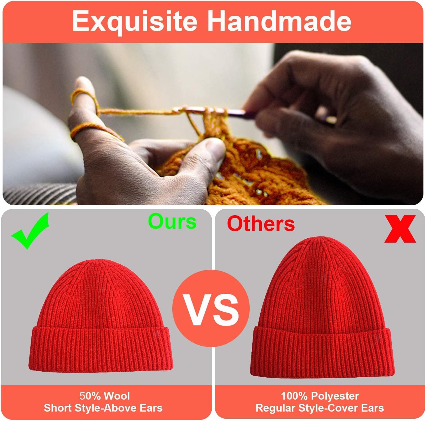Short Fisherman Beanie for Men Women, Swag Wool Knit Cuff Trawler Skullcap,Winter Warm Hats