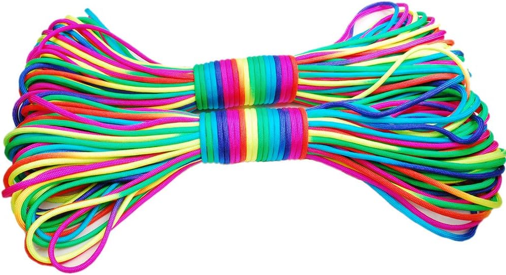 Colorful Rainbow Paracord Cord Rope Type III 7 Strand Parachute 550 Cord Bracelet – Available in 10ft 20ft 50ft 101ft 328ft 101ft 31M