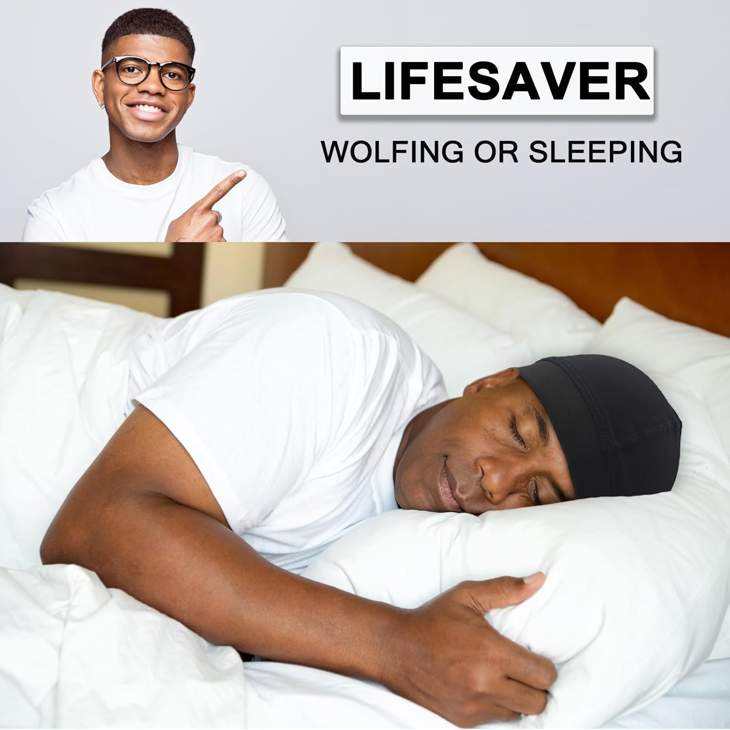 Cotton Stocking Wave Cap for Men, Wave Caps for 360 540 720 Waves, Good Compression Over Durag Sleeping Skull Hat