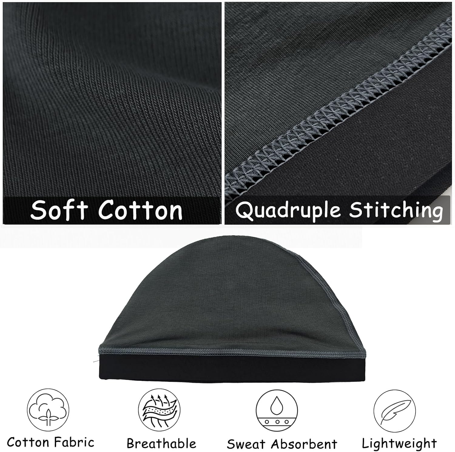 Cotton Stocking Wave Cap for Men, Wave Caps for 360 540 720 Waves, Good Compression Over Durag Sleeping Skull Hat