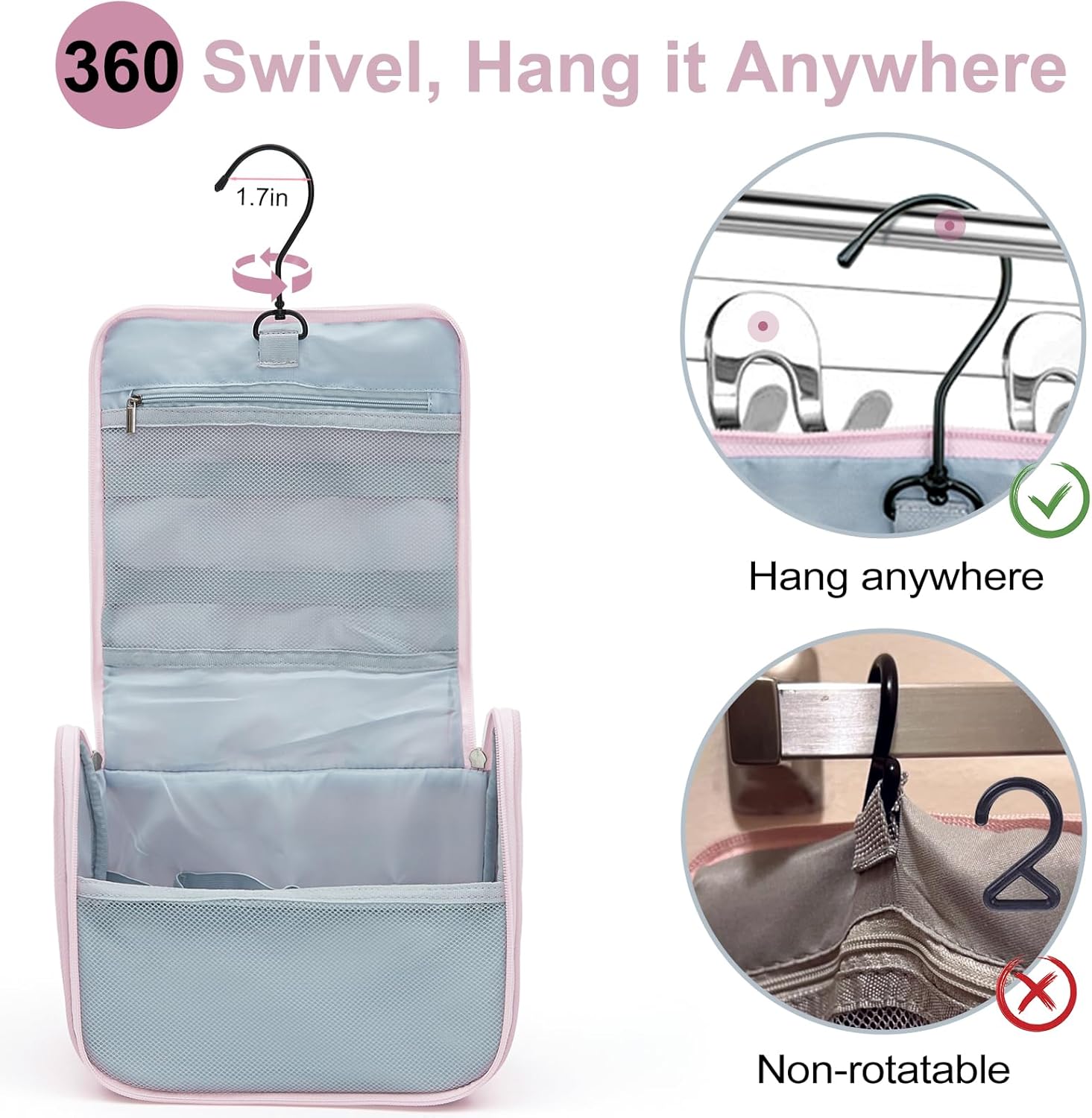 Cute Hanging Travel Toiletry Bag for Women, Small Ruched Make-up Bag Cosmetic Hand-bag, Carry-On Storage Organizer Pouch with Handles Pearl Zipper for Travel Essentials Skin-Care Accessories, Black