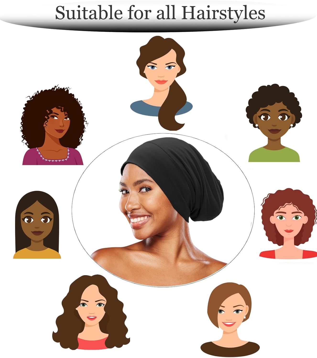 Sleep Cap Bonnet for Sleeping Black Women, Adjtable Cooling Ice Silk Lined Bonnet for Curly Braids Hair Cover Beanie Hat