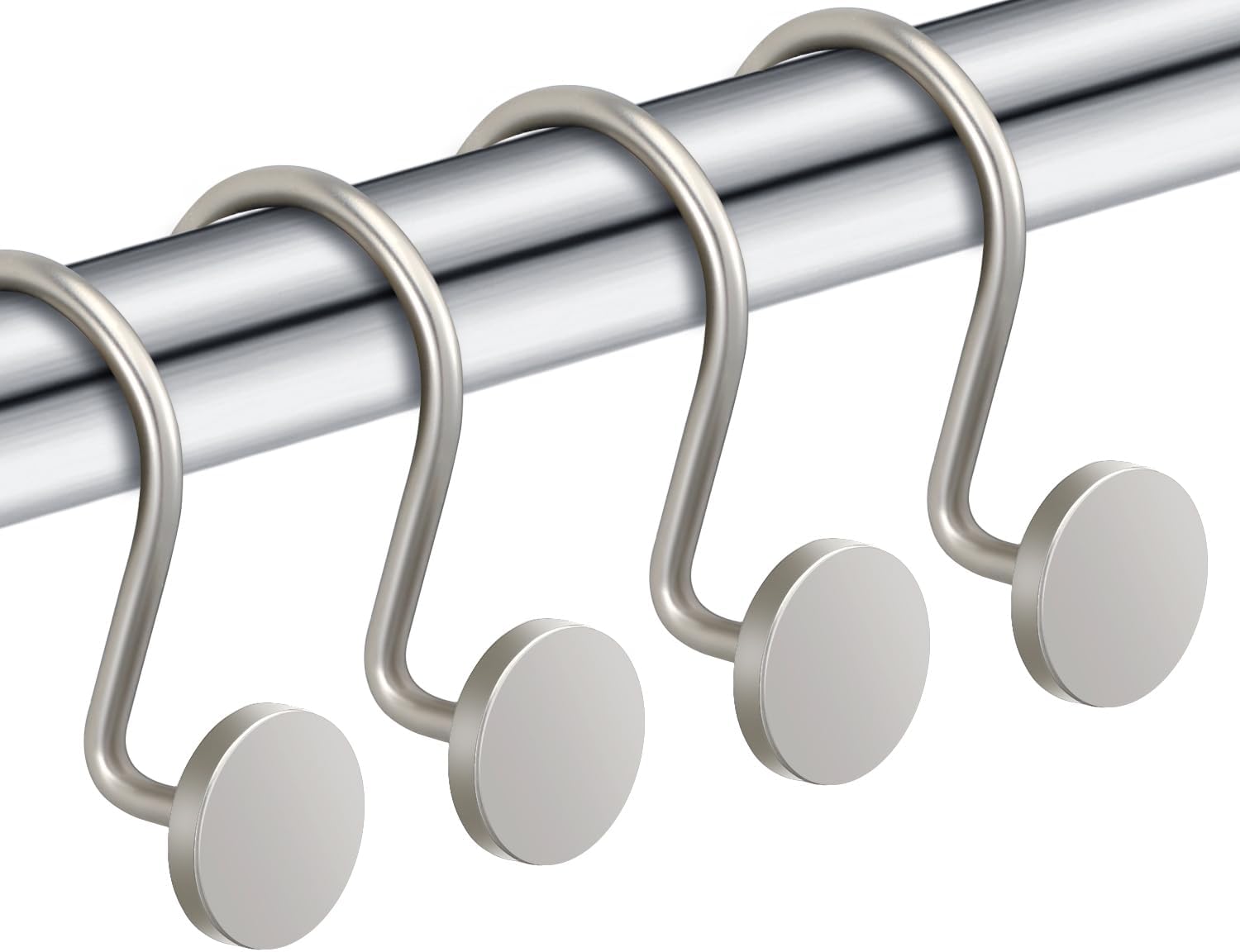 Shower Curtain Hooks, Nickel Shower Curtain Rings Rtproof Metal Round Decorative Shower Hooks Rings for Bathroom Shower Rods Curtains, Set of 12 Heavy Duty Solid Hooks