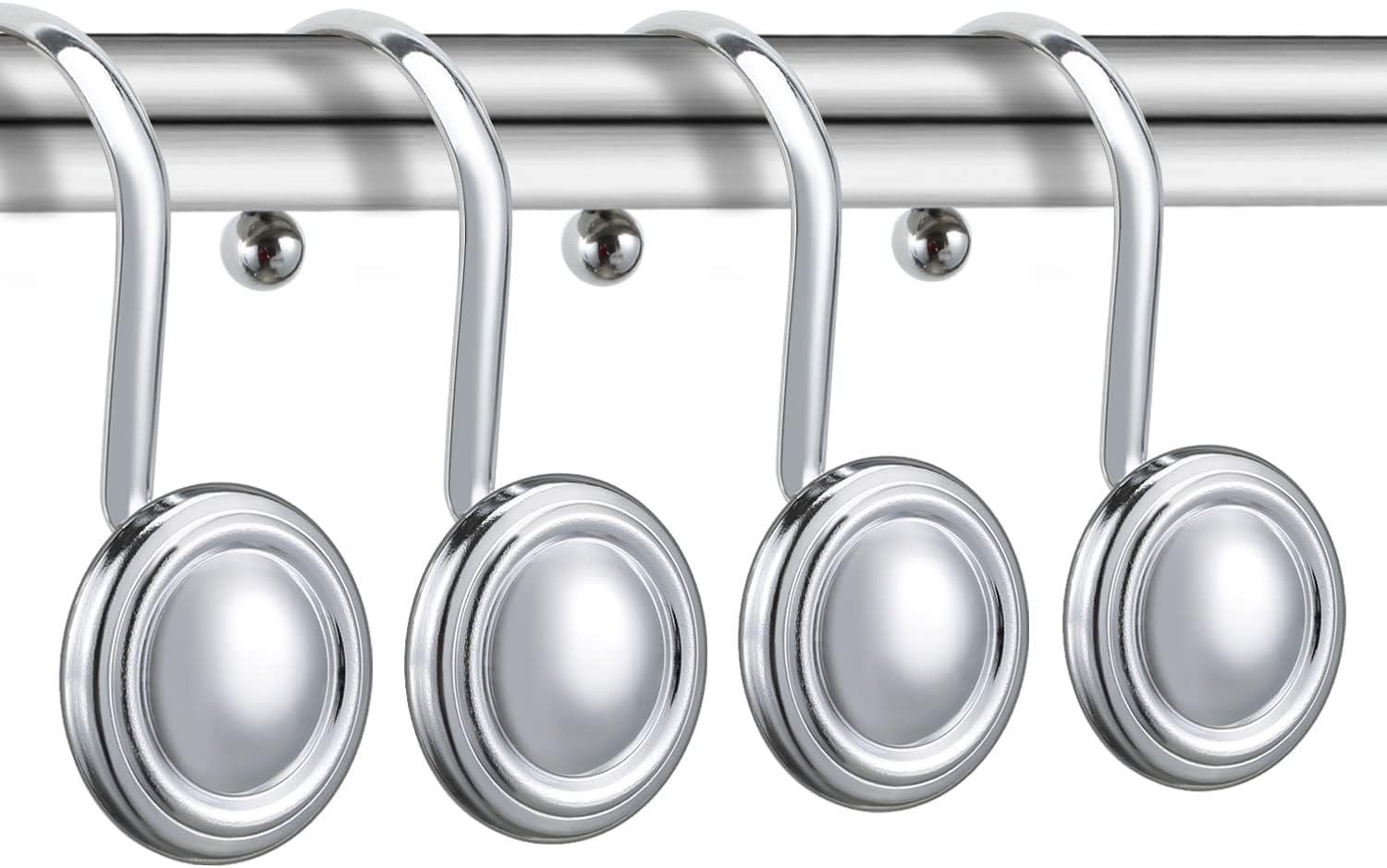 Silver Shower Curtain Hooks, Chrome Decorative Shower Curtain Hooks for Bathroom, Rt Proof Shower Curtain Rings Hangers for Shower Curtain Rod,Set of 12 Metal Glossy Round Design