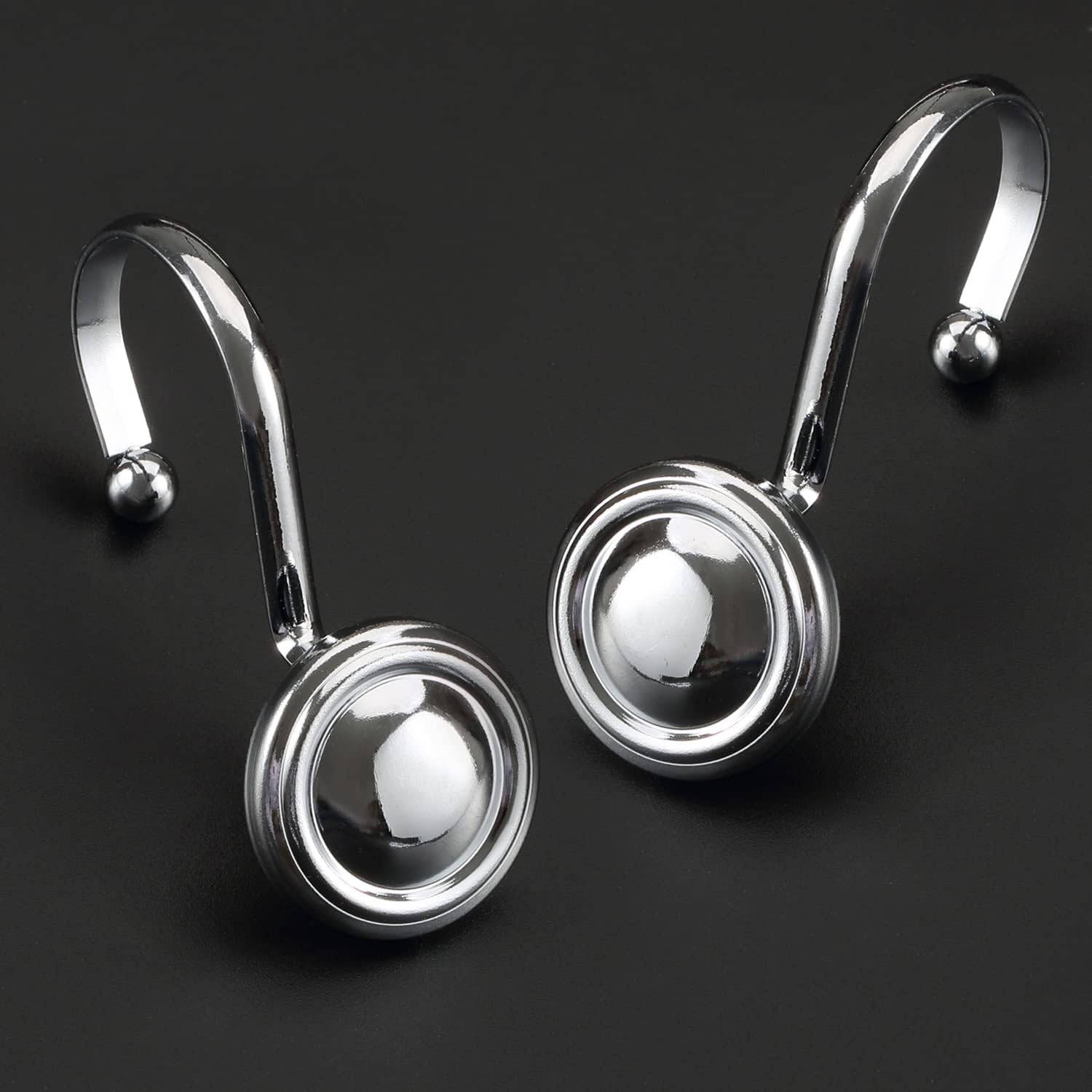 Silver Shower Curtain Hooks, Chrome Decorative Shower Curtain Hooks for Bathroom, Rt Proof Shower Curtain Rings Hangers for Shower Curtain Rod,Set of 12 Metal Glossy Round Design