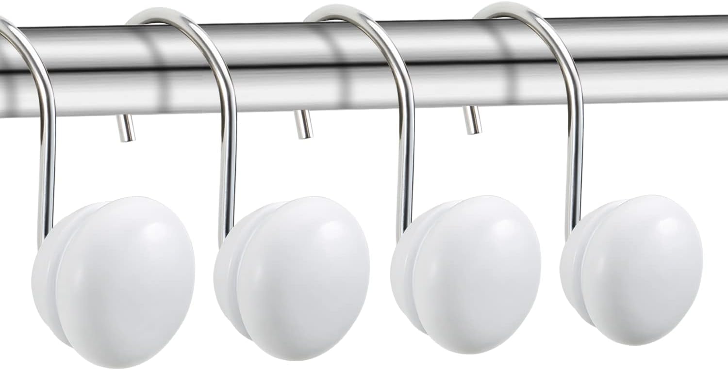 White Shower Curtain Hooks, Rt Proof Shower Curtain Rings for Bathroom, Decorative Shower Hooks Hangers for Shower Curtain Rod,Set of 12
