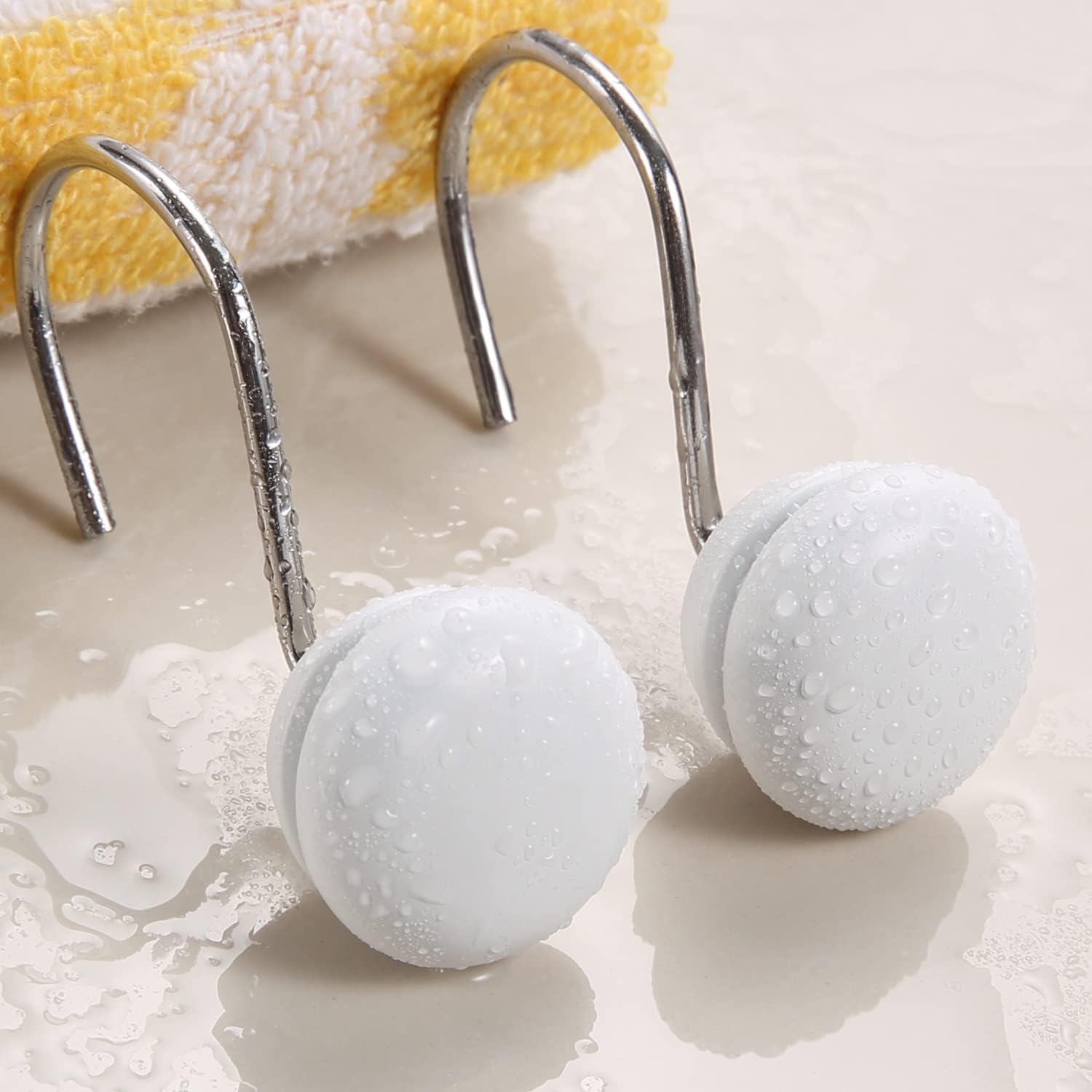 White Shower Curtain Hooks, Rt Proof Shower Curtain Rings for Bathroom, Decorative Shower Hooks Hangers for Shower Curtain Rod,Set of 12