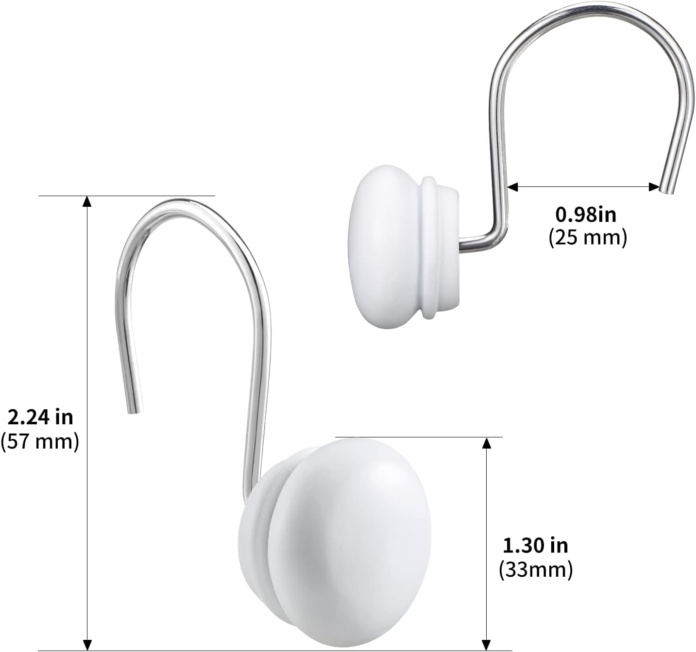 White Shower Curtain Hooks, Rt Proof Shower Curtain Rings for Bathroom, Decorative Shower Hooks Hangers for Shower Curtain Rod,Set of 12