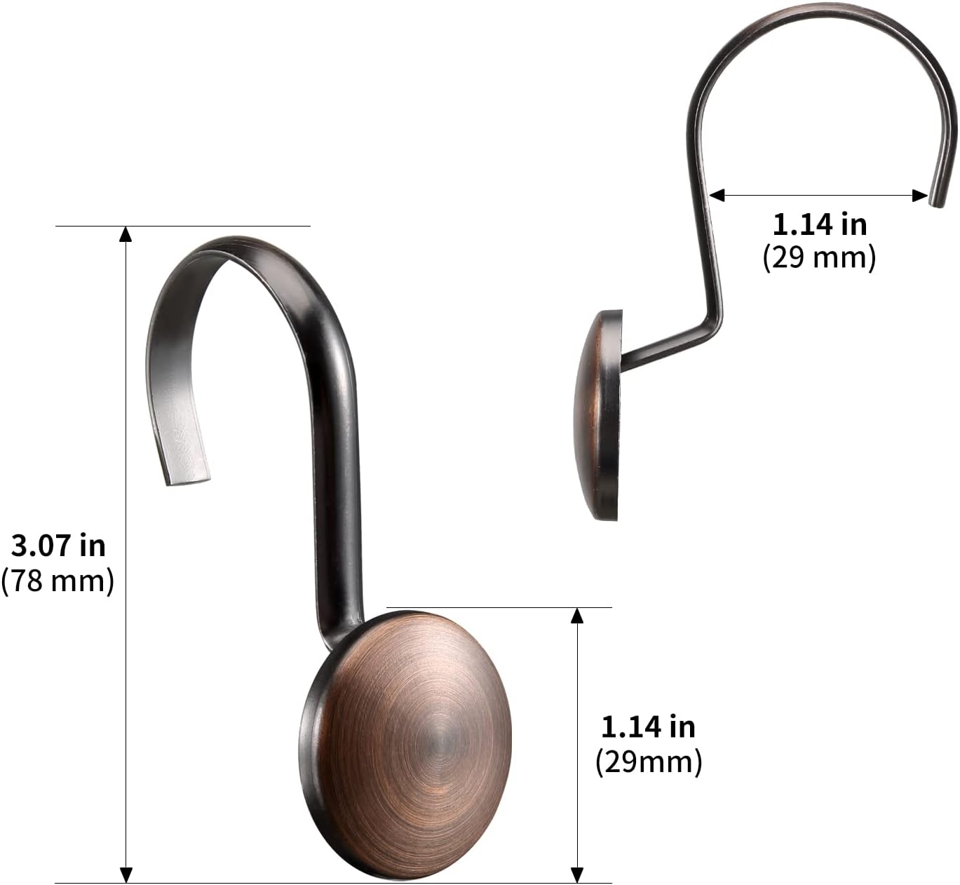 Bronze Shower Curtain Hooks, Rtproof Shower Hooks for Shower Curtain Bathroom, Oil Rubbed Decorative Shower Rings for Shower Curtain Rod Hangers, Thread Shape Design Set of 12
