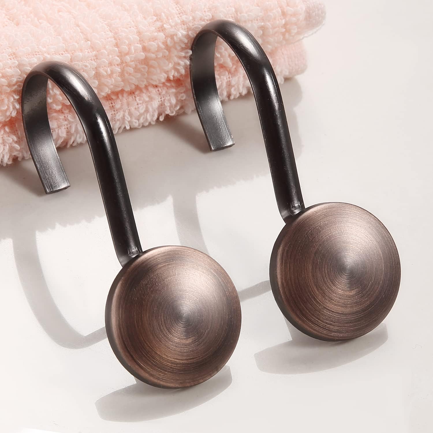 Bronze Shower Curtain Hooks, Rtproof Shower Hooks for Shower Curtain Bathroom, Oil Rubbed Decorative Shower Rings for Shower Curtain Rod Hangers, Thread Shape Design Set of 12