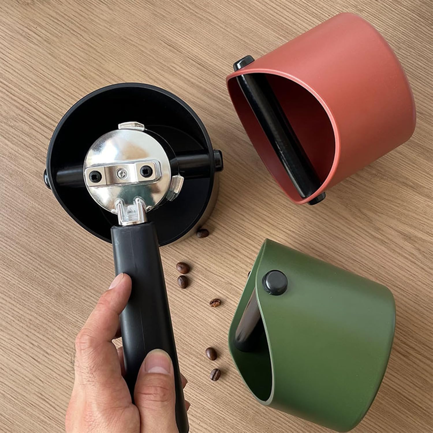 Coffee Knock Box, 4.6 in, Barista Style Espresso Grounds Knock Box, Removable Plastic Knock Rod, Non-Slip Base, Espresso Maker Accessory Black