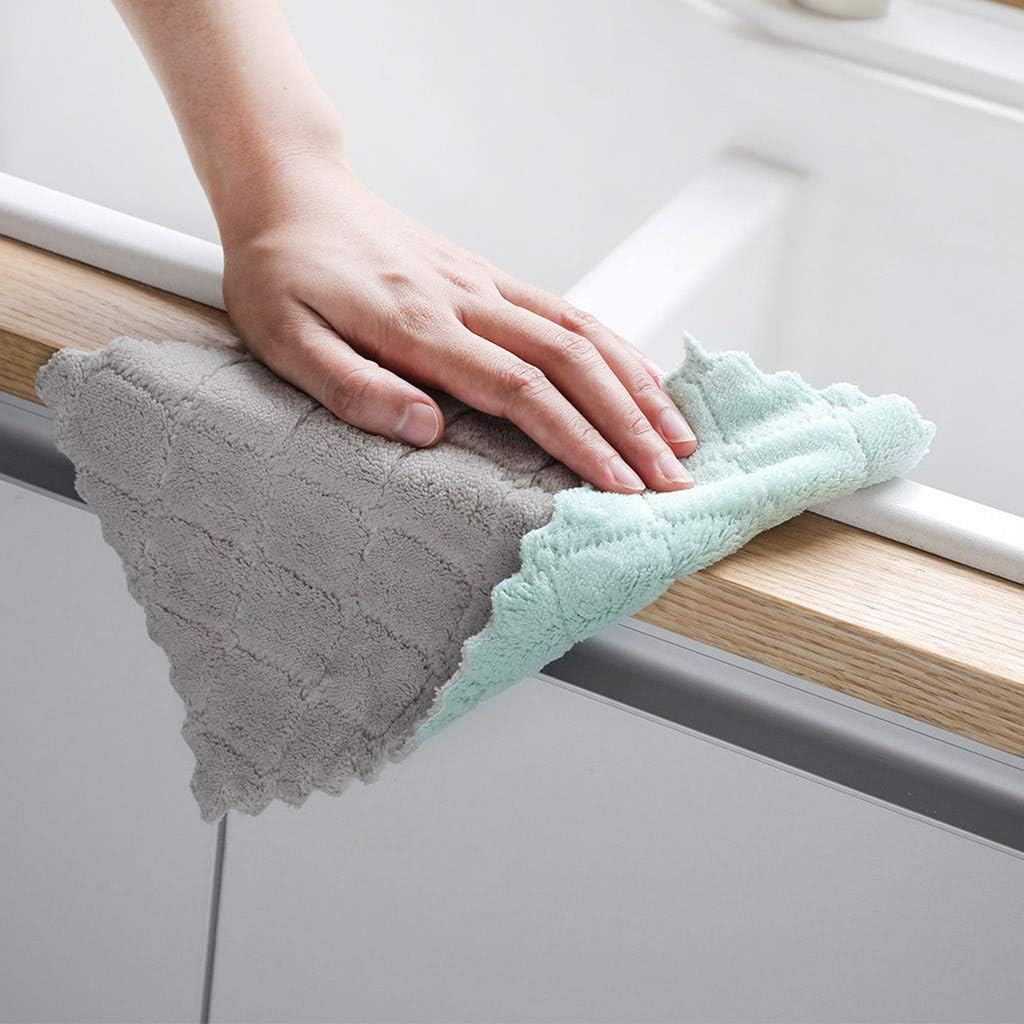 12 Pack Kitchen Cloth Dish Towels, Premium Dishcloths, Super Absorbent Coral Velvet Dishtowels, Nonstick Oil Washable Fast Drying Green-Grey