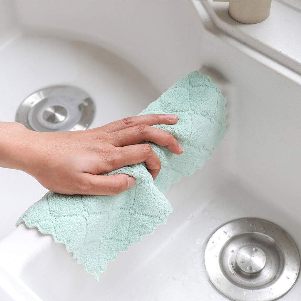 12 Pack Kitchen Cloth Dish Towels, Premium Dishcloths, Super Absorbent Coral Velvet Dishtowels, Nonstick Oil Washable Fast Drying Green-Grey