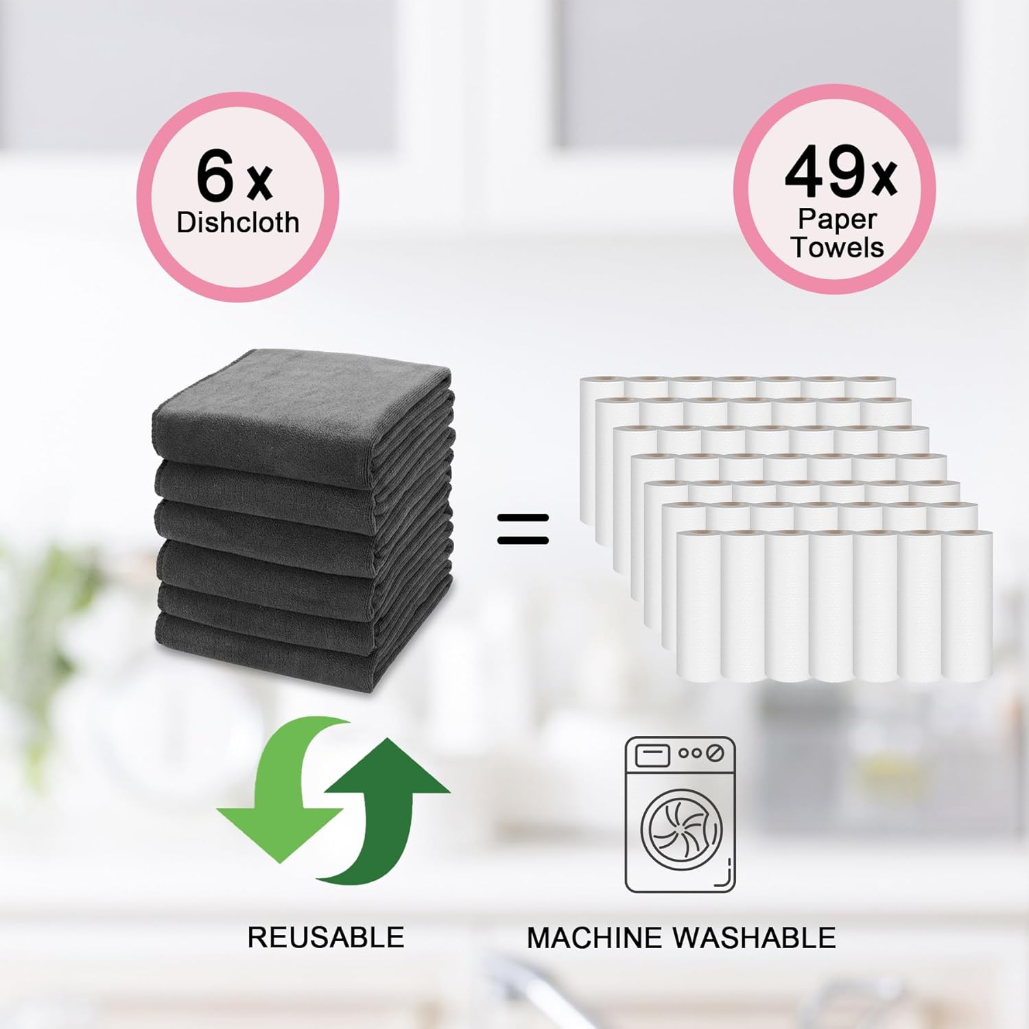 13x28 Inches Kitchen Cloth Dish Towels, 400 GSM Premium Dishcloths, Super Absorbent Coral Velvet Microfiber Cleaning Cloths, Fast Drying Rags for Washing Dishes 6 Pack, Dark Grey