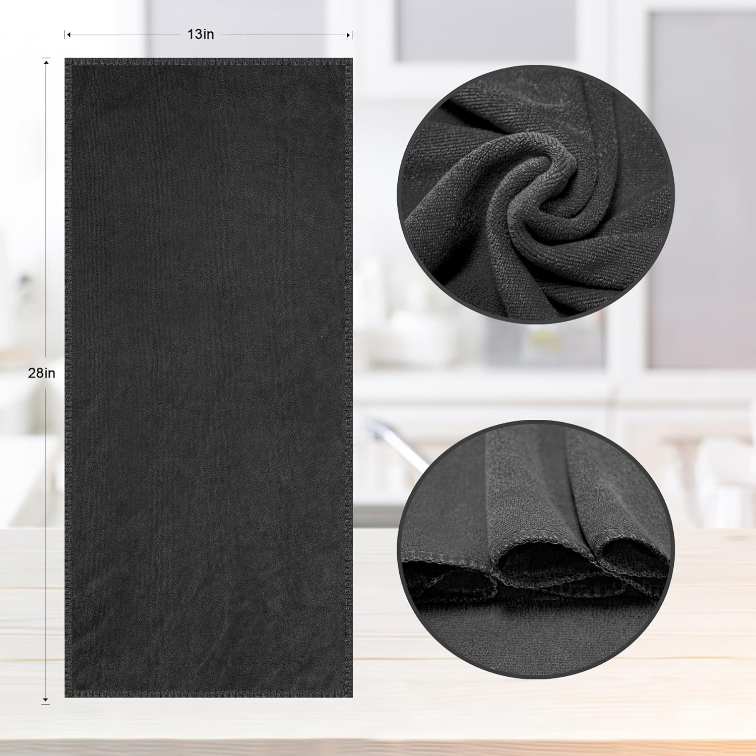 13x28 Inches Kitchen Cloth Dish Towels, 400 GSM Premium Dishcloths, Super Absorbent Coral Velvet Microfiber Cleaning Cloths, Fast Drying Rags for Washing Dishes 6 Pack, Dark Grey